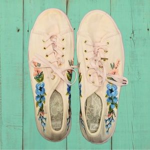 Rifle Paper Co. Design Keds Pink and Blue Sneakers with Floral Embroidery